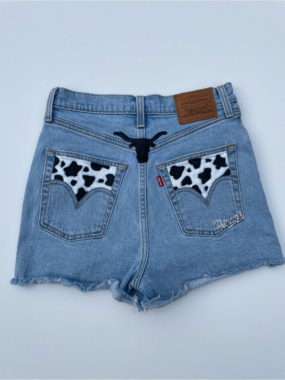 Levi's 501 stretch Light Blue Denim Shorts with Cow Print UT Longhorns